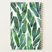 Groen Waterverf Bladpatroon Monogram 2024 Planner (Achterkant)