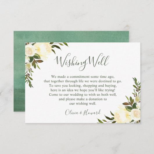 Groen Waterverf Bloemstuk Bruiloft Wensput Kaart (Voorkant / Achterkant)