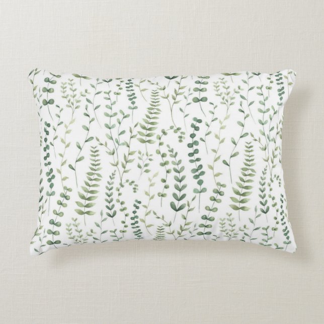Groen Waterverf Botanisch Bladeren Patroon Accent Kussen (Voorkant)