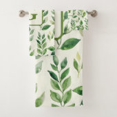 Groen Waterverf Botanische bladeren monogram Bad Handdoek (Insitu)