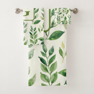 Groen Waterverf Botanische bladeren monogram Bad Handdoek