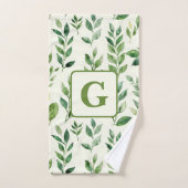 Groen Waterverf Botanische bladeren monogram Bad Handdoek (Handdoek)