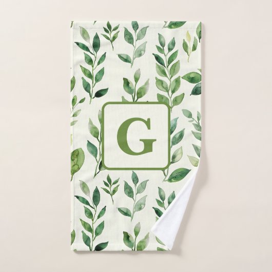 Groen Waterverf Botanische bladeren monogram Bad Handdoek (Handdoek)