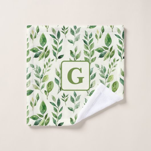 Groen Waterverf Botanische bladeren monogram Bad Handdoek (Wasdoekje)
