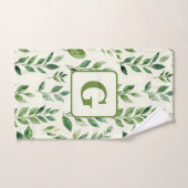 Groen Waterverf Botanische bladeren monogram Bad Handdoek (Handdoek)