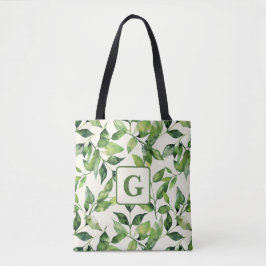Groen Waterverf Botanische bladeren monogram Tote Bag