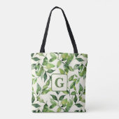 Groen Waterverf Botanische bladeren monogram Tote Bag (Achterkant)