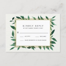 Groen Waterverf Botanische Bruiloft RSVP Kaarten