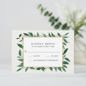 Groen Waterverf Botanische Bruiloft RSVP Kaarten Kaartje (Staand voorkant)