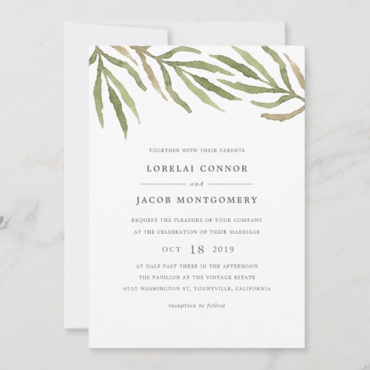groen | Waterverf Botanische bruiloft uitnodiging (Voorkant)