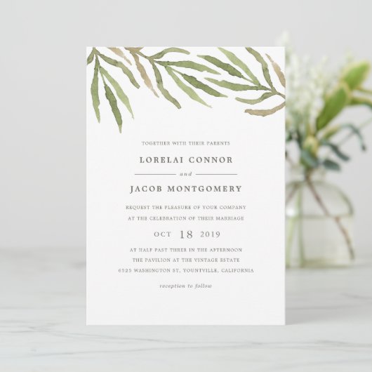 groen | Waterverf Botanische bruiloft uitnodiging (Staand voorkant)