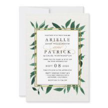 Groen Waterverf Botanische bruiloft uitnodigingen