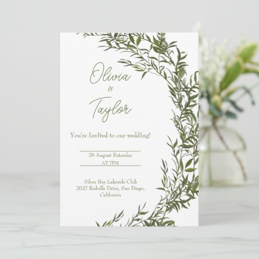  groen Waterverf bruiloft uitnodiging (Staand voorkant)