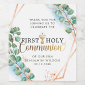 Groen Waterverf Eerste Heilige Communie Wijn Etiket (Enkel label)