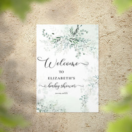 Groen Waterverf Eucalyptus Baby shower Welkom Poster