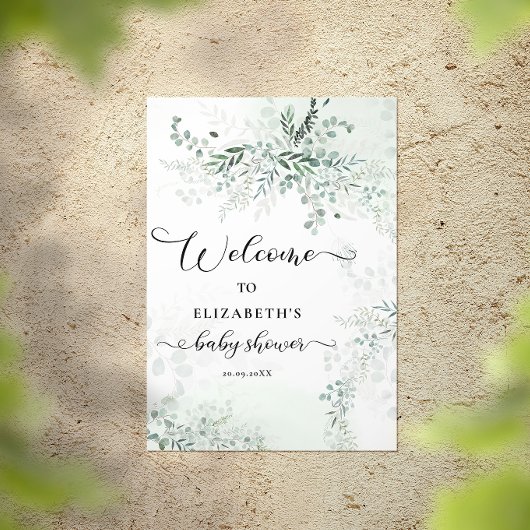 Groen Waterverf Eucalyptus Baby shower Welkom Poster