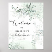 Groen Waterverf Eucalyptus Baby shower Welkom Poster (Voorkant)