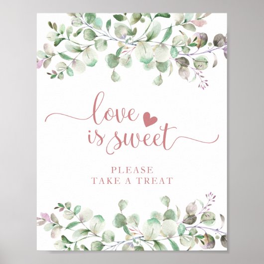 Groen Waterverf Eucalyptus Liefde Is Zoet Bord Poster (Voorkant)