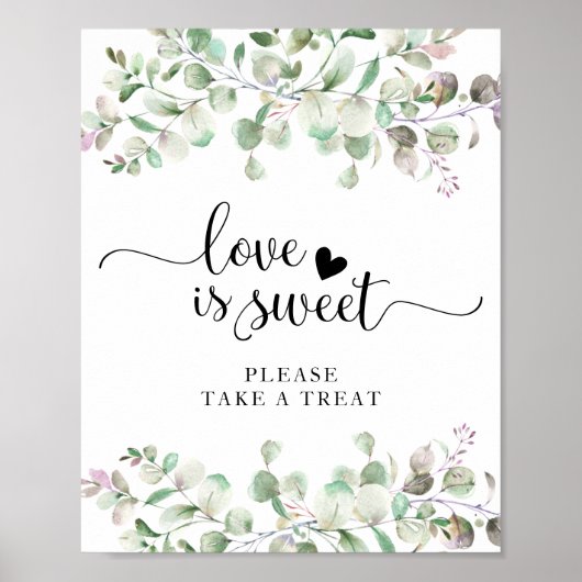 Groen Waterverf Eucalyptus Liefde Is Zoet Bord Poster (Voorkant)