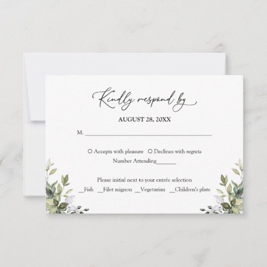 Groen Waterverf Eucalyptus RSVP Antwoord (Voorkant)