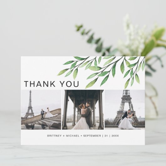 Groen Waterverf foto Elegant Bedankkaart (Staand voorkant)