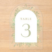groen waterverf gebladerte tabel nummer acryl uitnodigingen (Voorkant)