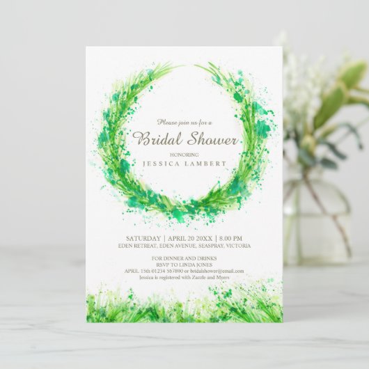 Groen waterverf gras vrijgezellenfeest nodigt uit kaart (Staand voorkant)