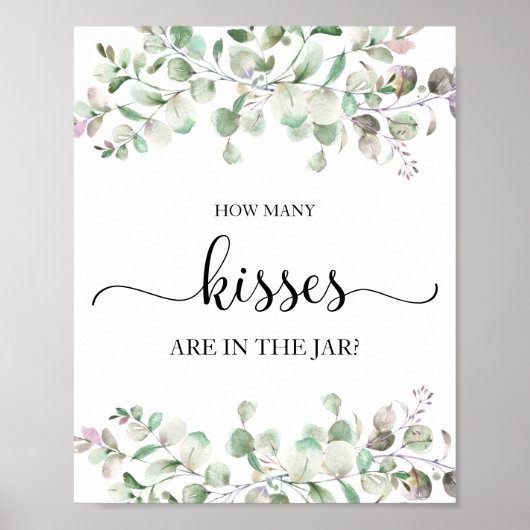 Groen Waterverf Hoeveel Kusjes Bord Poster (Voorkant)