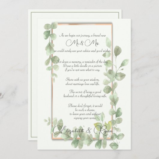 Groen Waterverf-huwelijksadvies en -wensen Advieskaart (Voorkant / Achterkant)