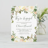 Groen Waterverf Ivoor Bloemen Engagement Party Kaart (Staand voorkant)
