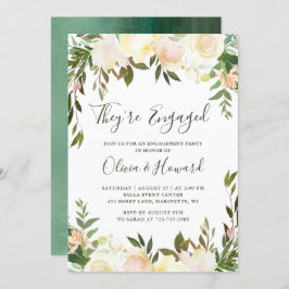 Groen Waterverf Ivoor Bloemen Engagement Party Kaart