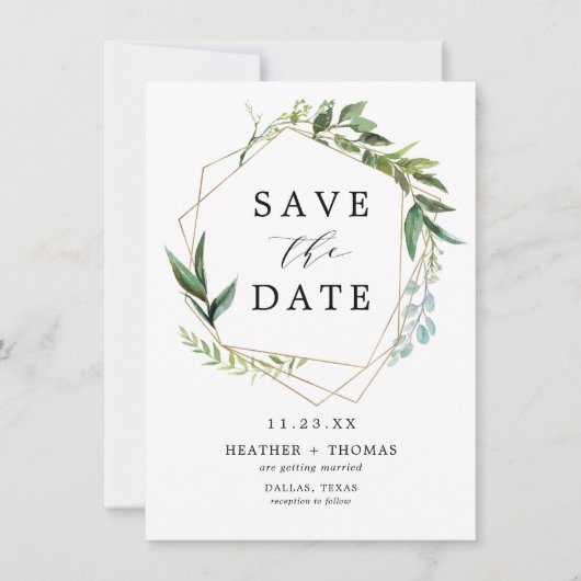 Groen Waterverf laat rustiek Save The Date (Voorkant)