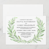 groen Waterverf laurier krans bruiloft Kaart (Voorkant / Achterkant)