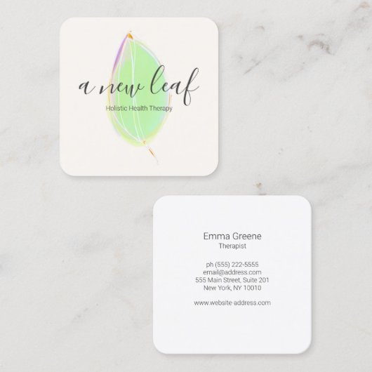 Groen Waterverf Leaf Square Visitekaartje (Voorkant / Achterkant)