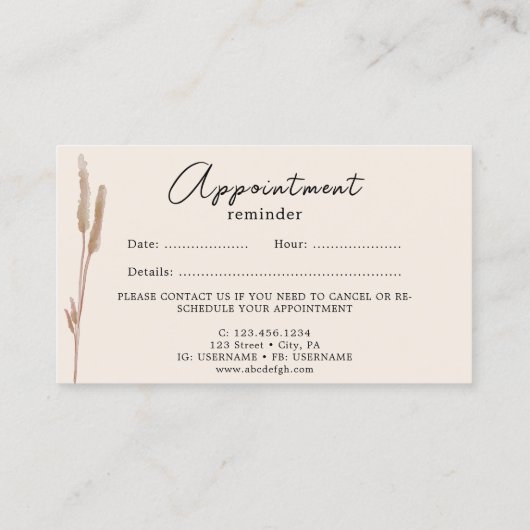 Groen Waterverf Modern Roze Afspraakkaart Visitekaartje (Achterkant)