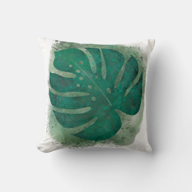 Groen Waterverf Monstera  Kussen (Voorkant)