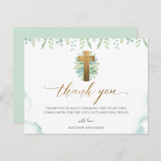 Groen Waterverf Religieus Evenement Dank u Bedankkaart (Voorkant / Achterkant)