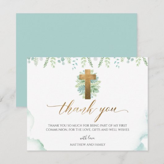 Groen Waterverf Religieus Evenement Dank u Bedankkaart (Voorkant / Achterkant)