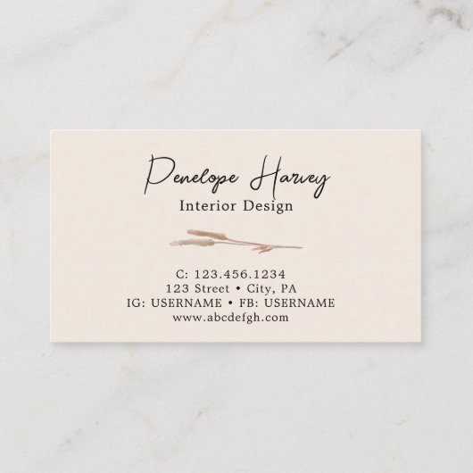 Groen Waterverf Roze Blush Interieur Design Visitekaartje (Achterkant)