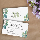 Groen Waterverf RSVP monogram Notitiekaartje