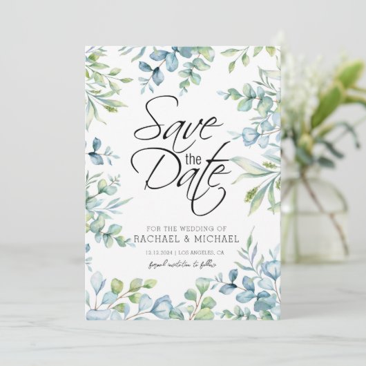 Groen Waterverf Save the Date Sjabloon Kaart (Staand voorkant)