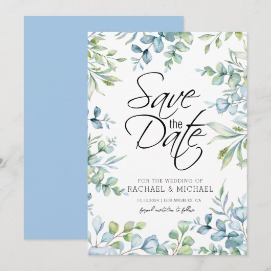 Groen Waterverf Save the Date Sjabloon Kaart (Voorkant / Achterkant)