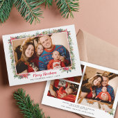 Groen Waterverf Schrift Foto Collage Kerstmis Feestdagenkaart