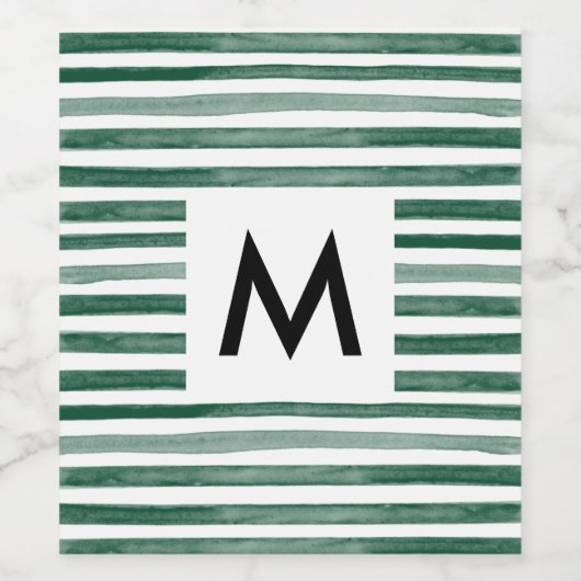 Groen Waterverf Streep Monogram Wijn Etiket (Enkel label)
