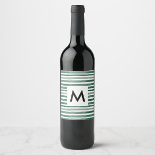 Groen Waterverf Streep Monogram Wijn Etiket