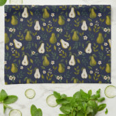 Groen Waterverfpatroon met Peer op Donkerblauw Theedoek (Gevouwen)