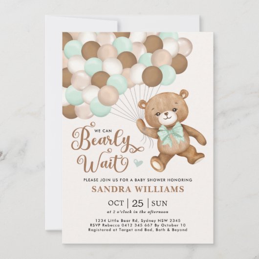 Groen we kunnen wachten tot Teddy Bear Baby shower Kaart (Voorkant)