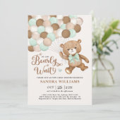 Groen we kunnen wachten tot Teddy Bear Baby shower Kaart (Staand voorkant)