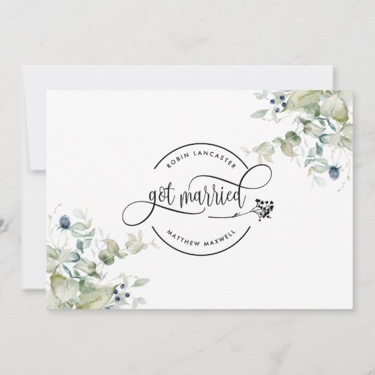 Groen We Zijn Getrouwd Trouw Elopement Aankondigin Kaart (Achterkant)