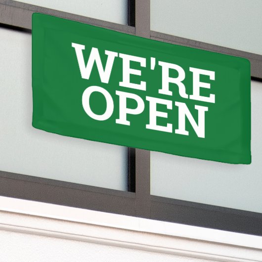 Groen we zijn open sjabloon business banner teken (Buitenkant Gebouw)